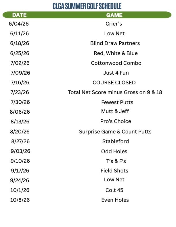 2026 Summer Golf Schedule
